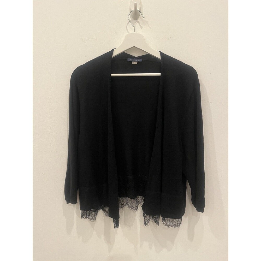 Tommy Hilfiger Women's Shrug Lace Hem Size XL black career romantic whimsygoth